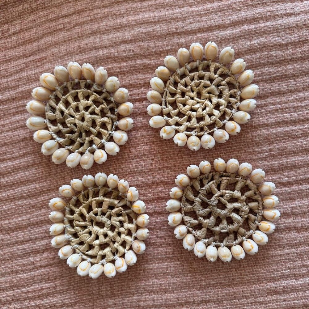 Cowrie Shell Drink Coasters Seashell Nautical Beach House Coconut Girl